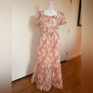 Floral Lace Maxi Dress in Blush Pink